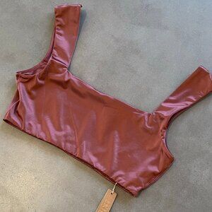 SKIMS SATIN SQUARE NECK BRA BRALETTE IN BERRY RED S